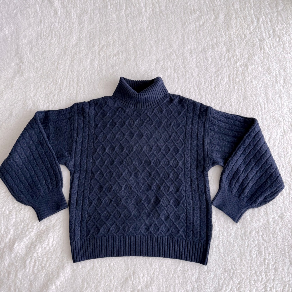 Venini Women's Classy Navy Cable Knit Sweater, Turtleneck, Size M